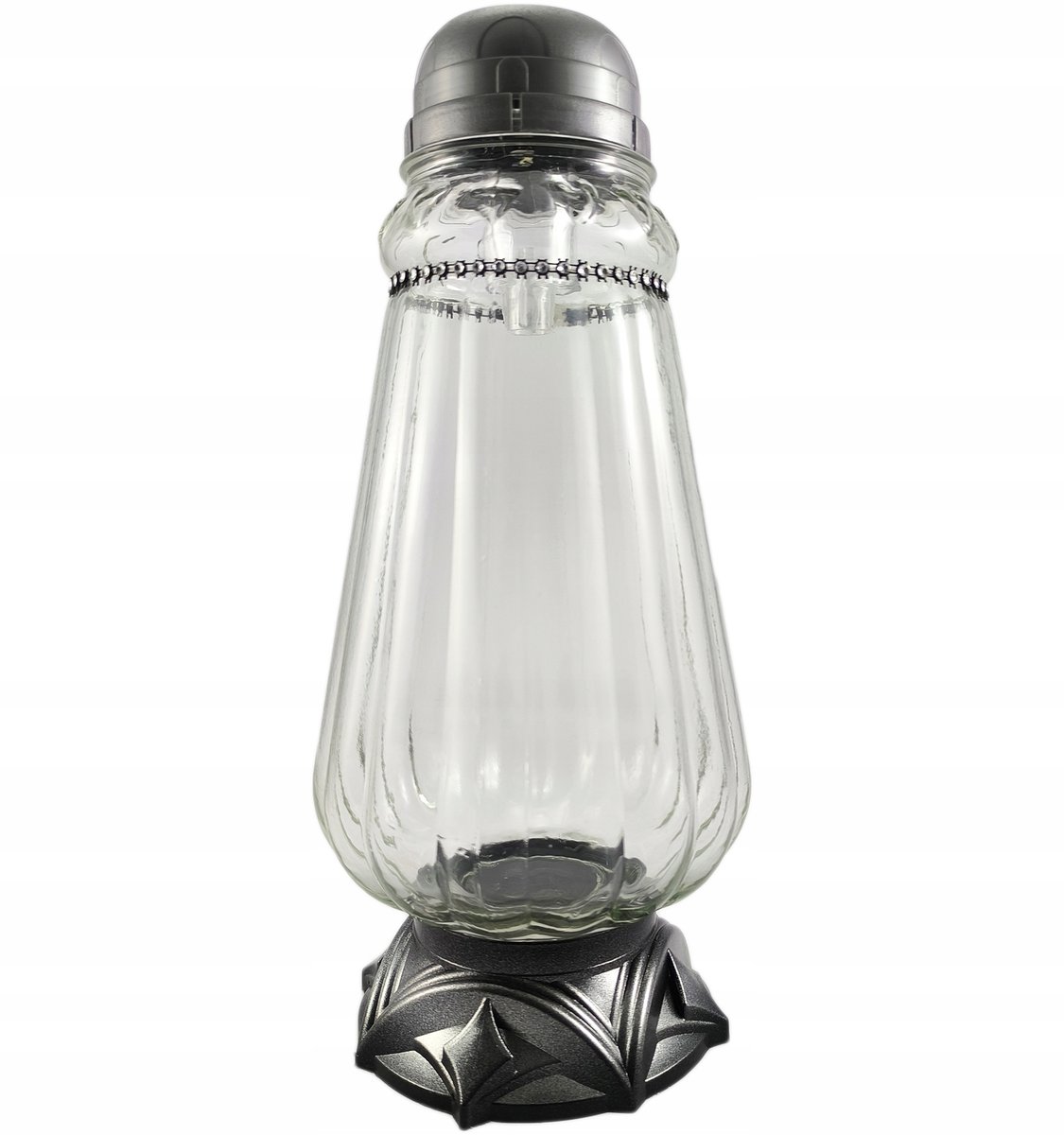 Duży znicz wysoki lampion solarny szklany srebrny 30 cm