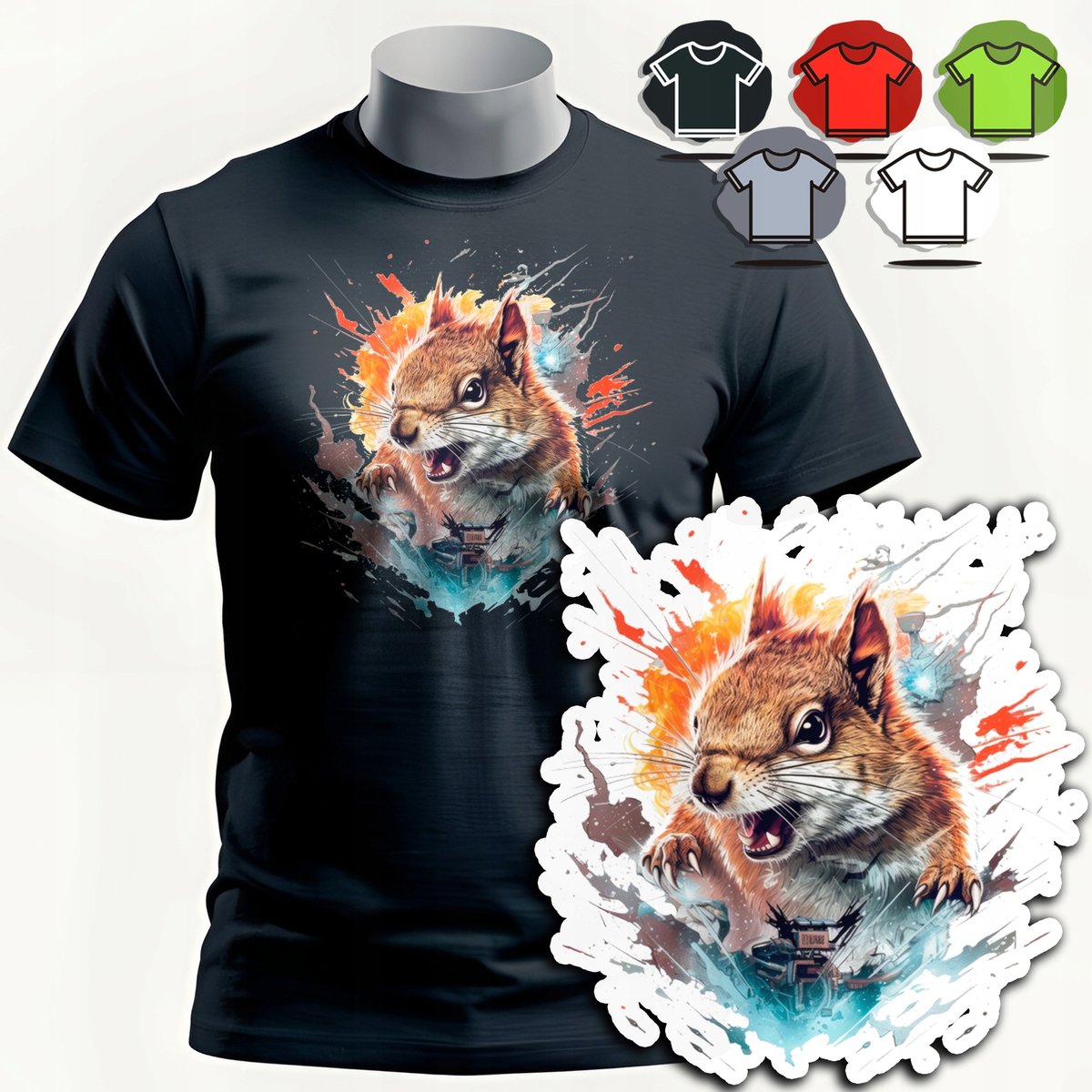 KOSZULKA T-SHIRT MĘSKI WZORY DO WYBORU - WIEWIÓRKA ZWIERZE LAS NATURA - XS