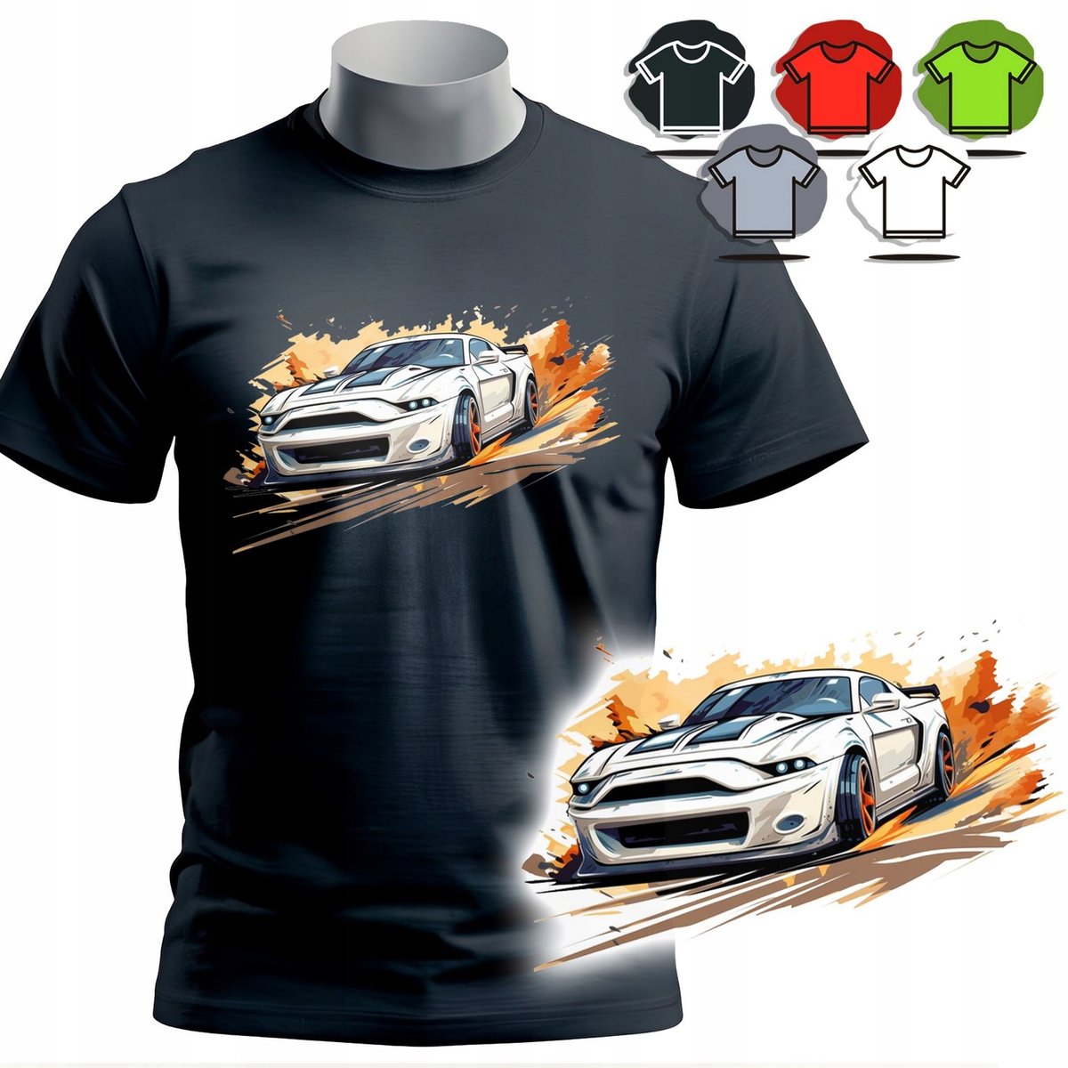 KOSZULKA T-SHIRT MĘSKI WZORY DO WYBORU - SPORTOWE SAMOCHODY WYŚCIGI - L