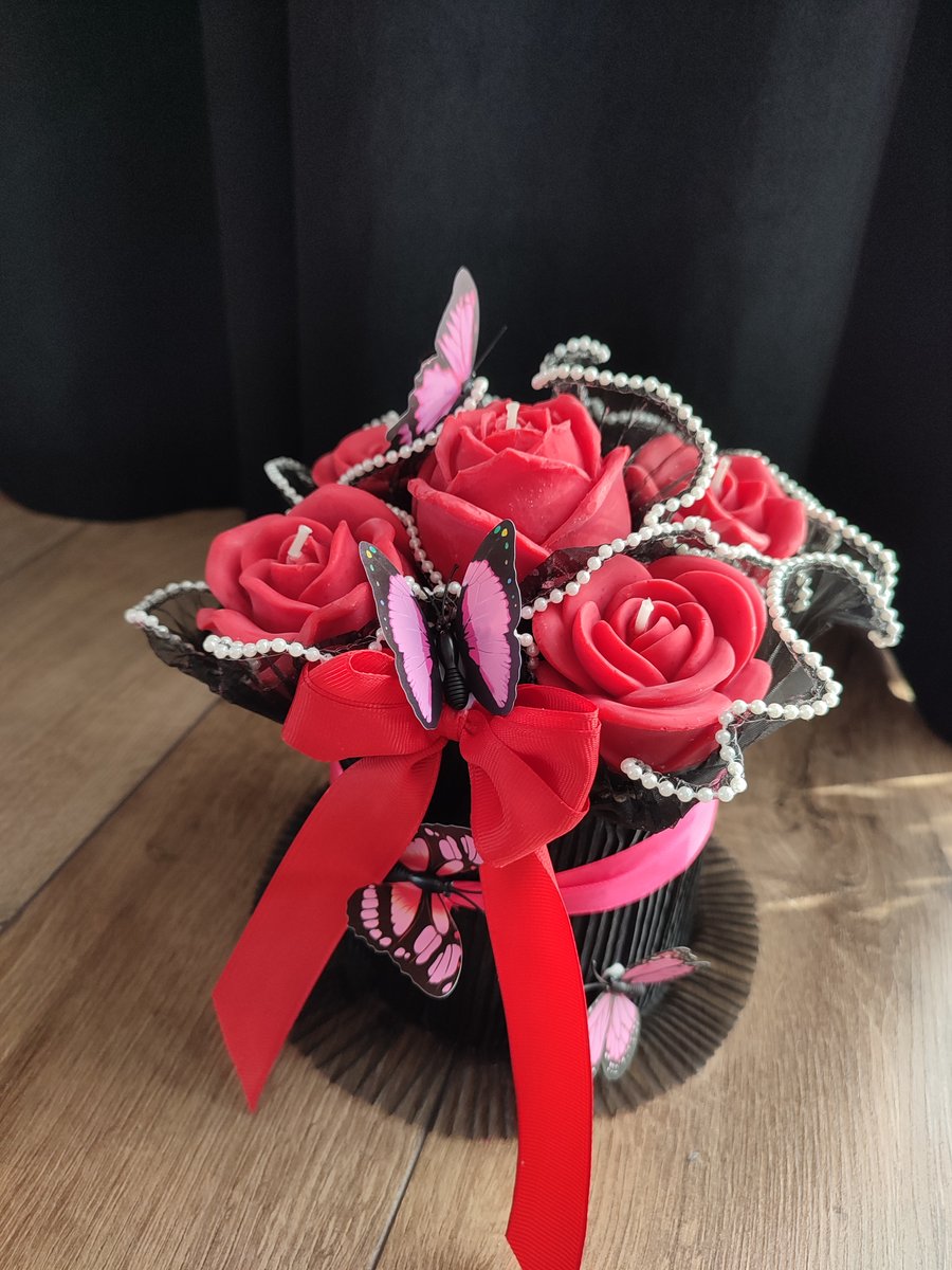 Box mały różowe róże bukiet flower box świec sojowych