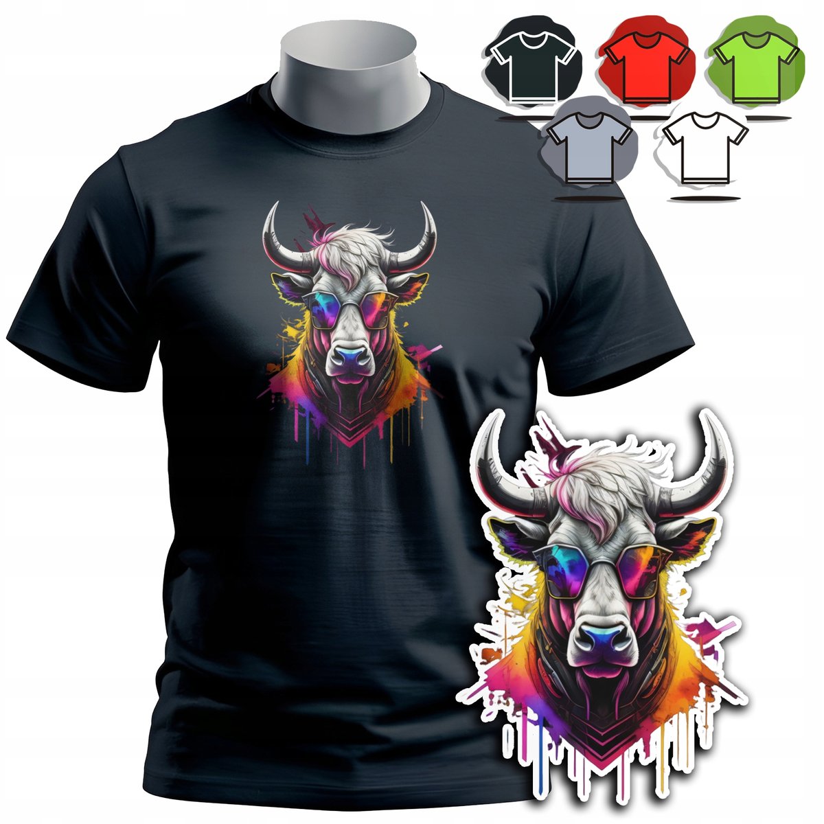 KOSZULKA T-SHIRT MĘSKI WZORY DO WYBORU - BYK BULL ZODIAK ZWIERZE ROGI - S