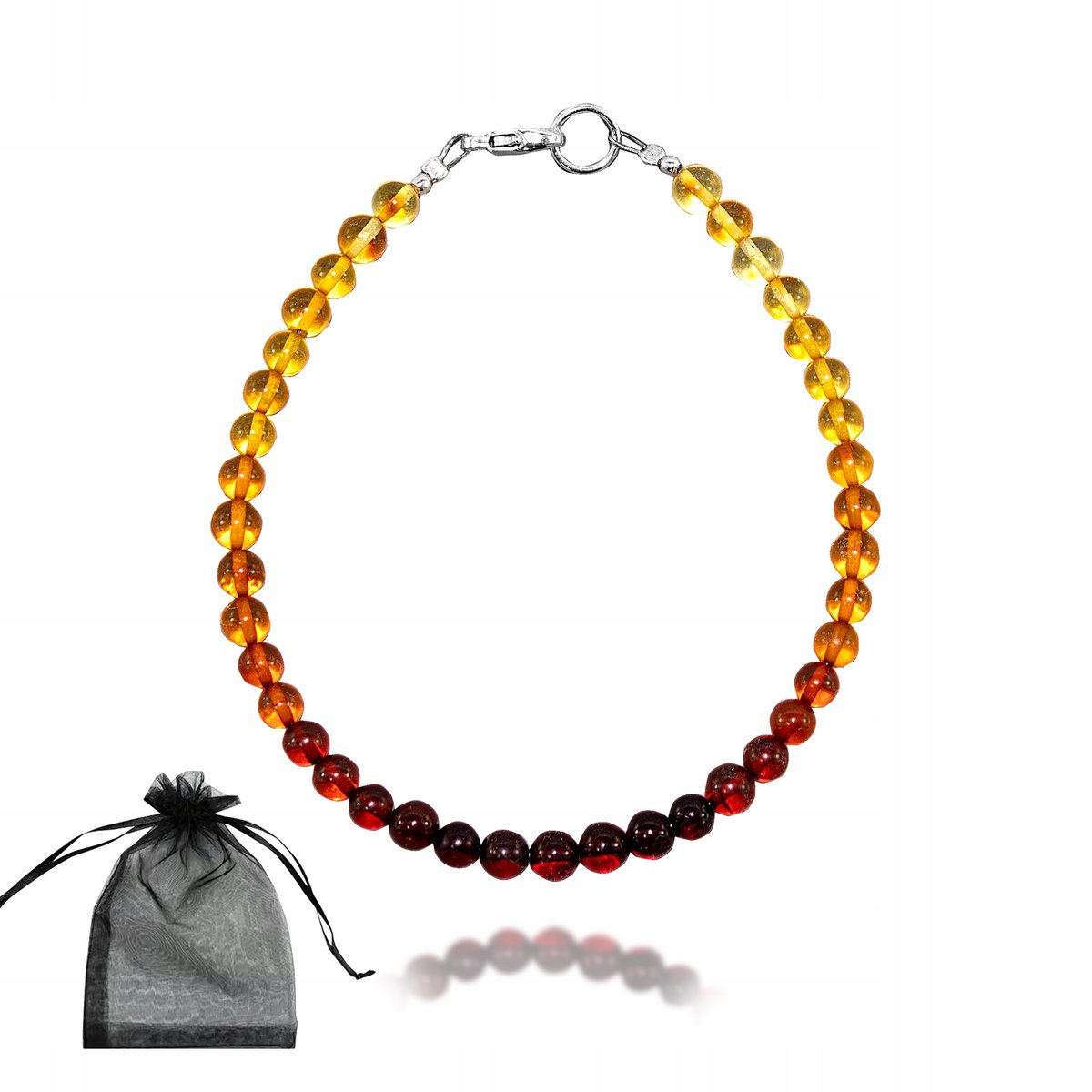 Bransoletka naturalny BURSZTYN cieniowany 4mm Srebrne Zapięcie 19cm