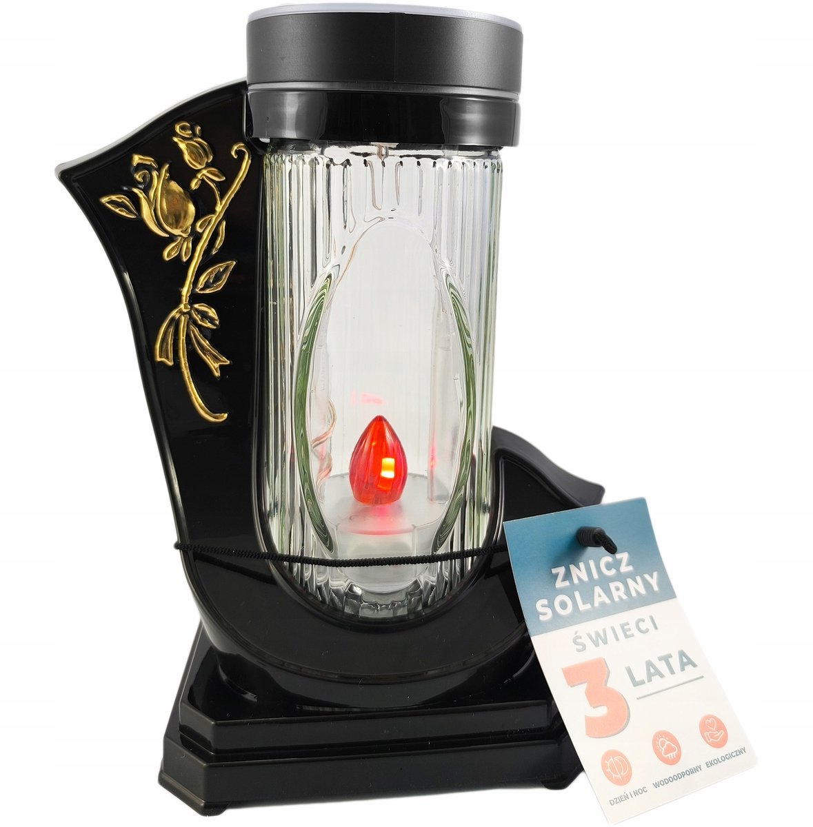 Nowoczesny znicz solarny ze złotą różą lampion fotowoltaiczny