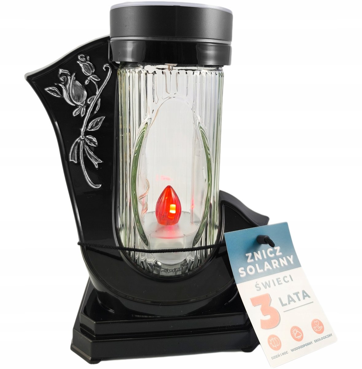 Nowoczesny znicz solarny ze srebrną różą lampion fotowoltaiczny