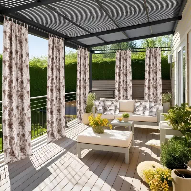 Zasłona tarasowa gotowa na szelkach Liście 135x200 cm brąz - 200 cm 135 cm