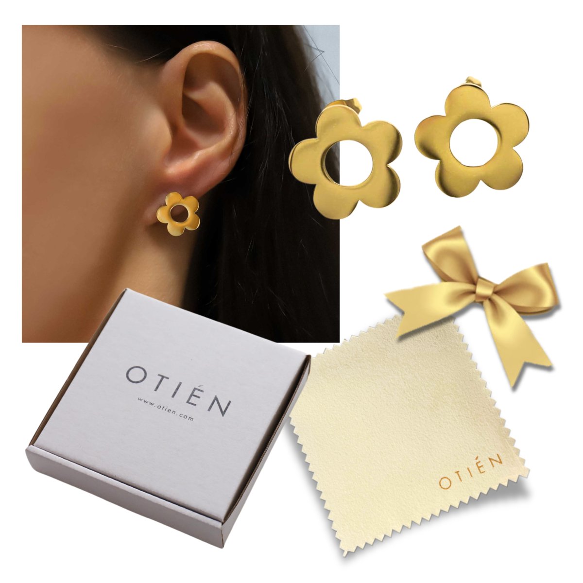 Kolczyki złote wkrętki duże kwiatki ze stali chirurgicznej – subtelna elegancja na co dzień