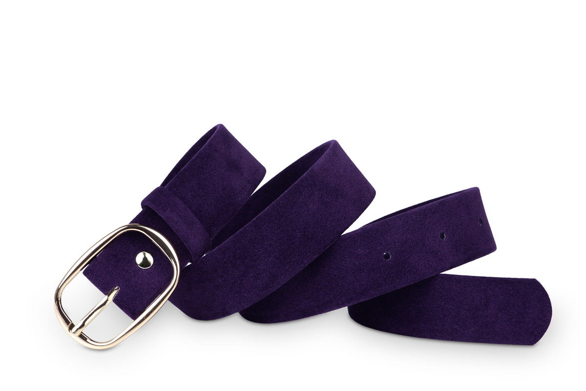 Pasek damski klasyczny fioletowy welur 3 cm