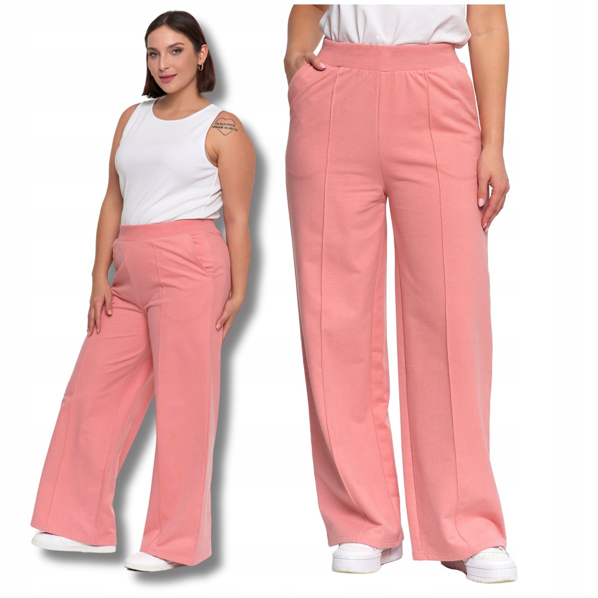 SPODNIE DAMSKIE Szerokie Nogawki Eleganckie Dresowe Wysoki Stan MORAJ XL