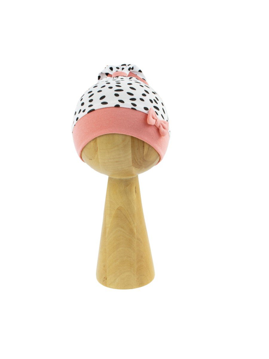 Niemowlęca czapka chustka dla dziewczynki węzełek w kropeczki biała Nicol,r.56/62