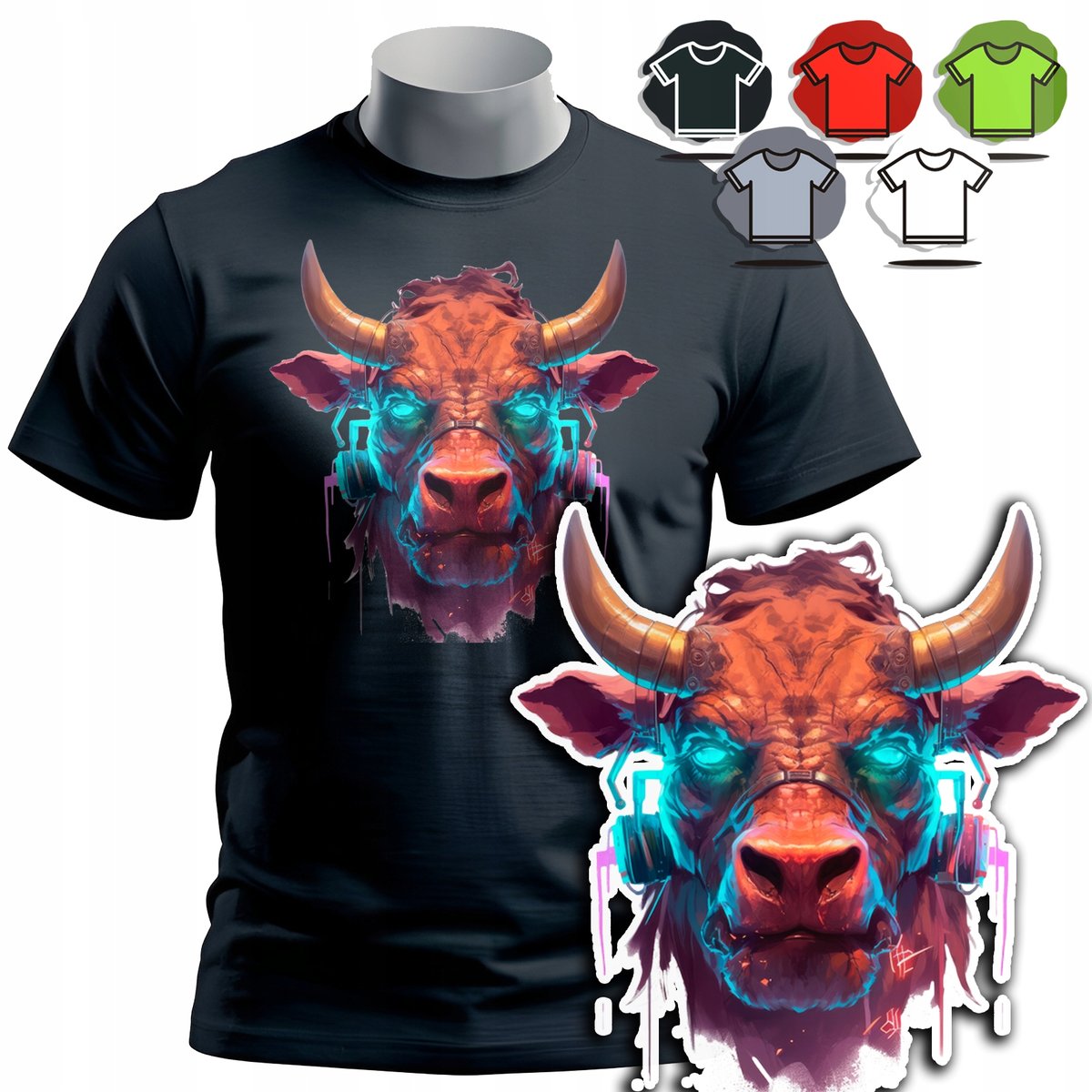 KOSZULKA T-SHIRT MĘSKI WZORY DO WYBORU - BYK BULL ZODIAK ZWIERZE ROGI - XXL