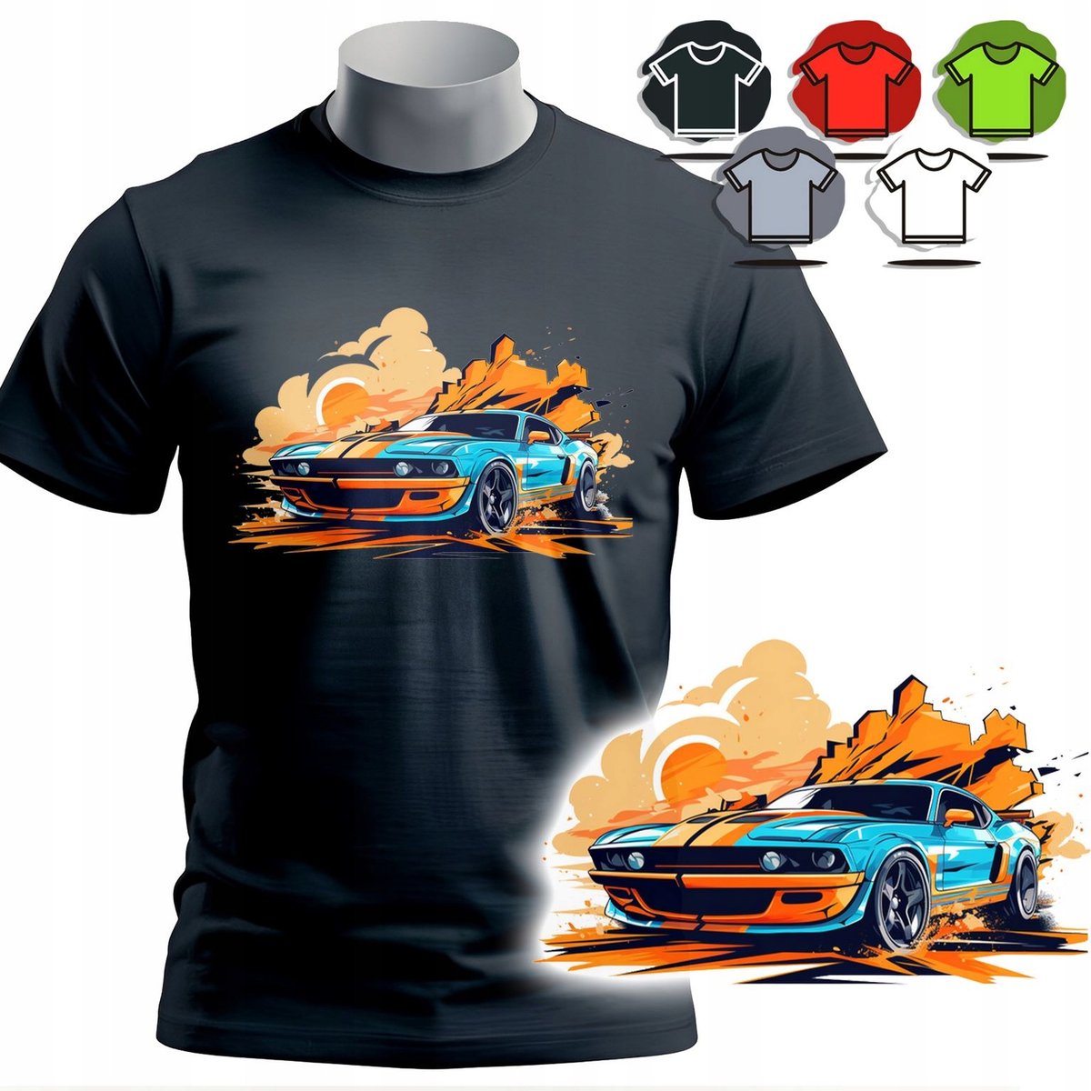 KOSZULKA T-SHIRT MĘSKI WZORY DO WYBORU - KLASYCZNE SAMOCHODY - XS