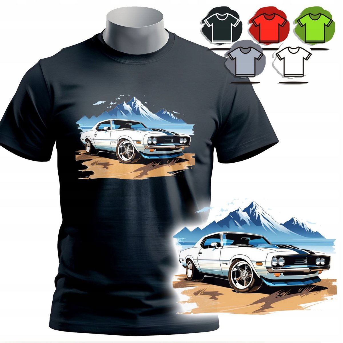 KOSZULKA T-SHIRT MĘSKI WZORY DO WYBORU - KLASYCZNE SAMOCHODY - XS