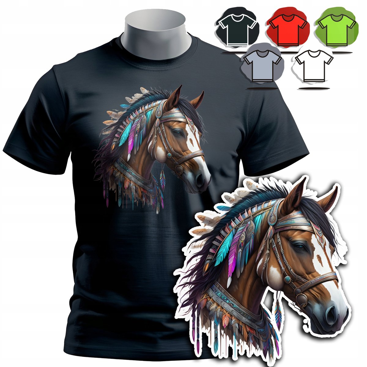 KOSZULKA T-SHIRT MĘSKI WZORY DO WYBORU - KOŃ HOBBY HORSE ZWIERZE SPORT - S