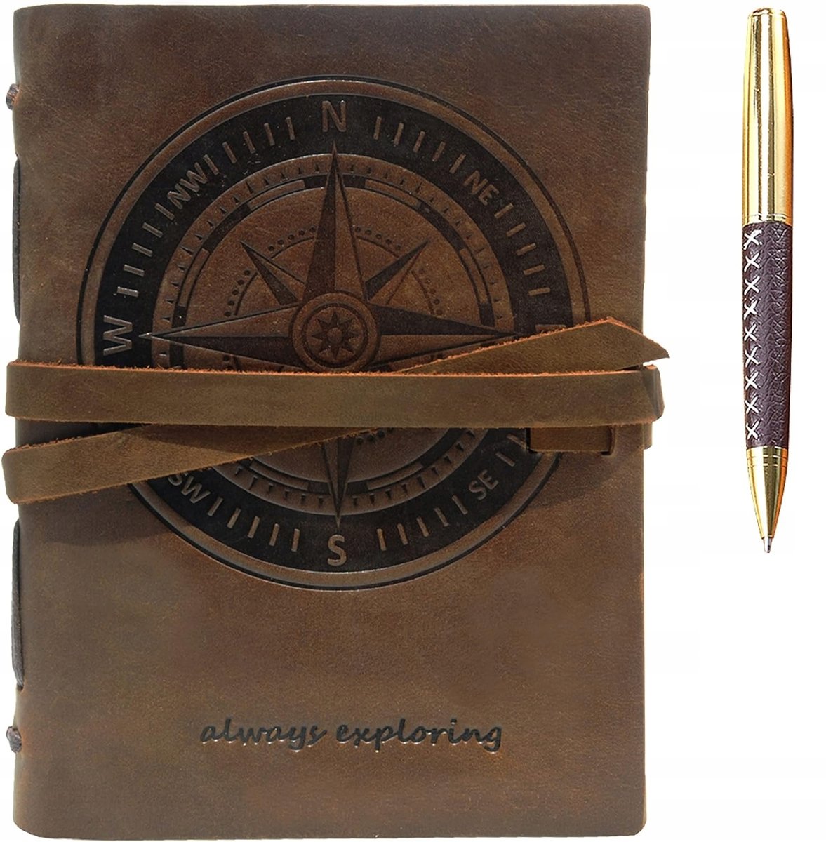 Notes Dziennik Skórzany Postarzany Vintage Miękki 20X15Cm Z Motywem Kompasu