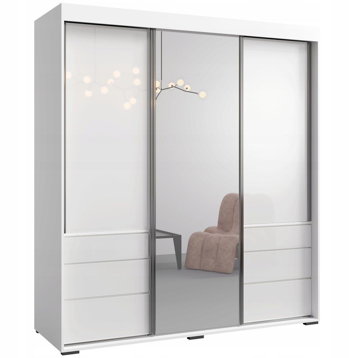 Szafa przesuwna z lustrem Torino 3D1L 180 Biała (lacobel)