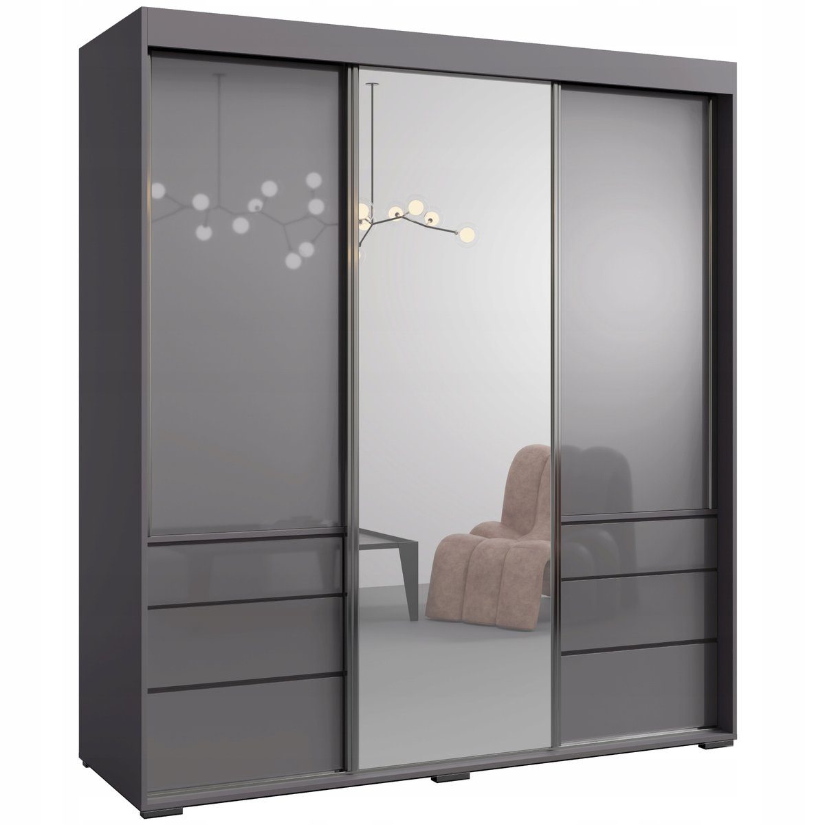 Szafa przesuwna z lustrem Torino 3D1L 180 Szara (lacobel)