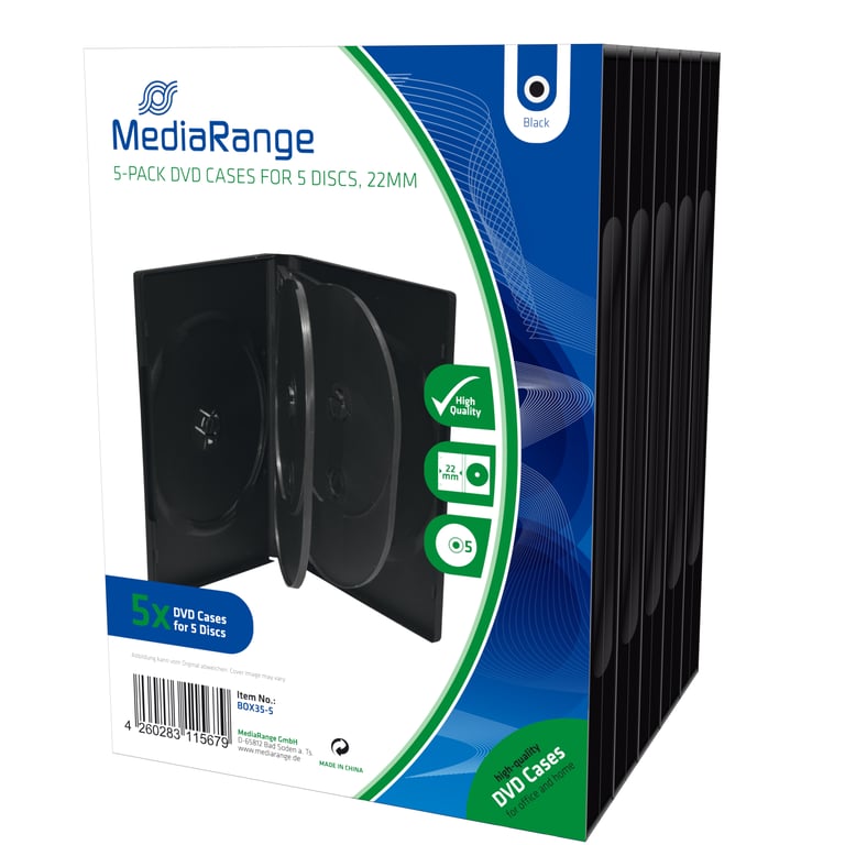 MediaRange BOX35-5 opakowania na płyty CD Opakowanie na płytę DVD 5 dysków Czarny BOX35-5