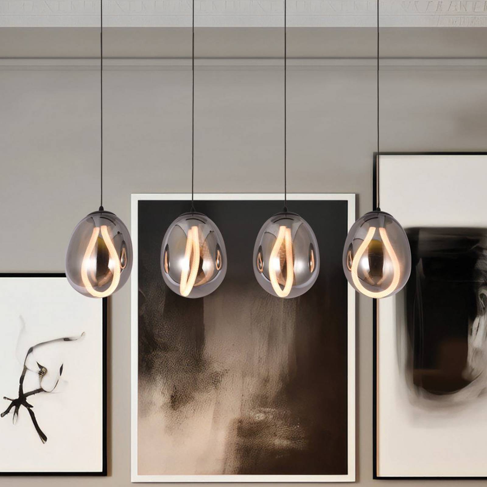 Viokef Lampa wisząca szklana Melanie, aluminiowy / szary / cynkowy, salon / jadalnia, szkło