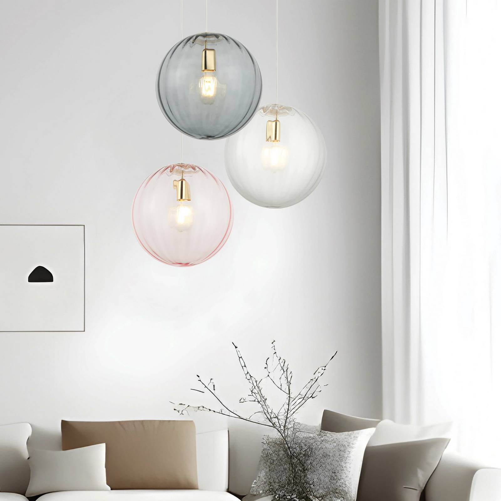 Viokef Lampa wisząca szklana Diana, możliwość ściemniania, aluminiowy / szary / cynkowy, salon / jadalnia, szkło, nowoczesny