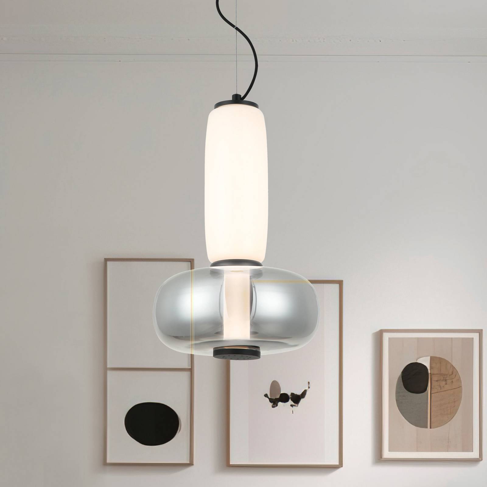 Viokef Lampa wisząca szklana Avery, aluminiowy / szary / cynkowy, salon / jadalnia, szkło, nowoczesny