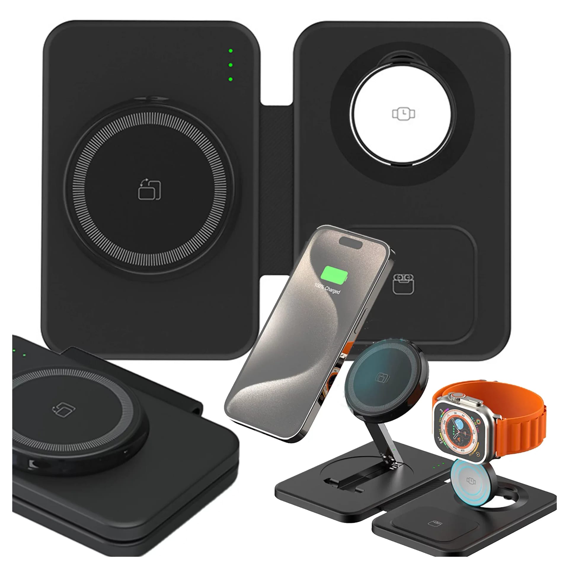 Ładowarka indukcyjna 3w1 składana Alogy MagCharge Foldable Pro do MagSafe do Apple iPhone Watch AirPods Czarna