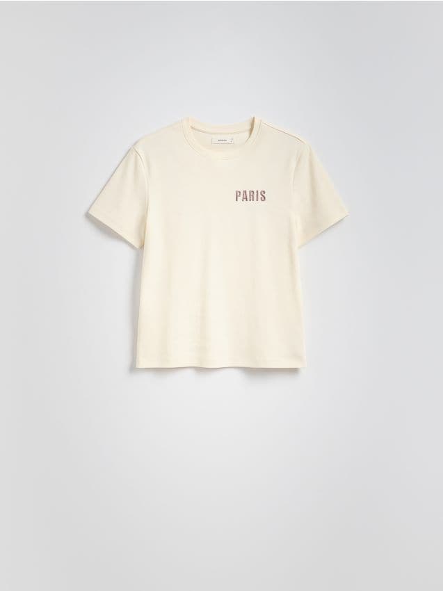 Reserved - T-shirt z haftem - złamana biel
