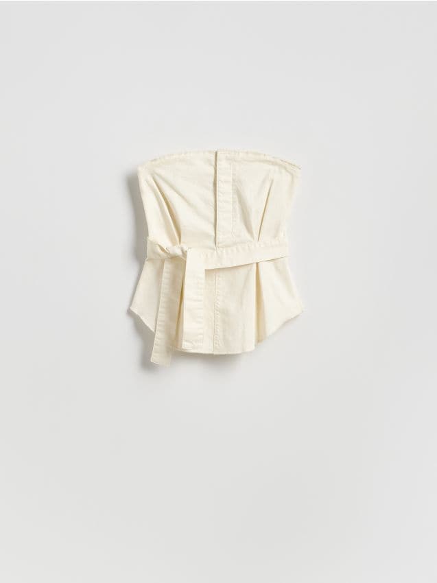 Reserved - Top z paskiem - kremowy