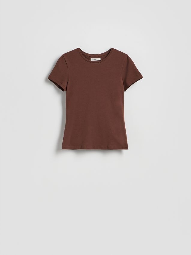 Reserved - Bawełniany t-shirt slim fit - ciemnobrązowy