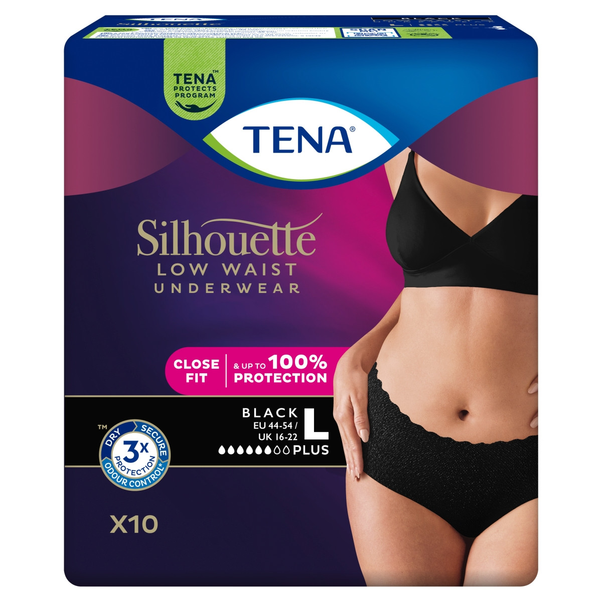 Tena Silhouette Plus Black Dyskretna bielizna chłonna dla kobiet L, 10 szt. -> Wysyłka od 1,99 - odbiór w Żabce