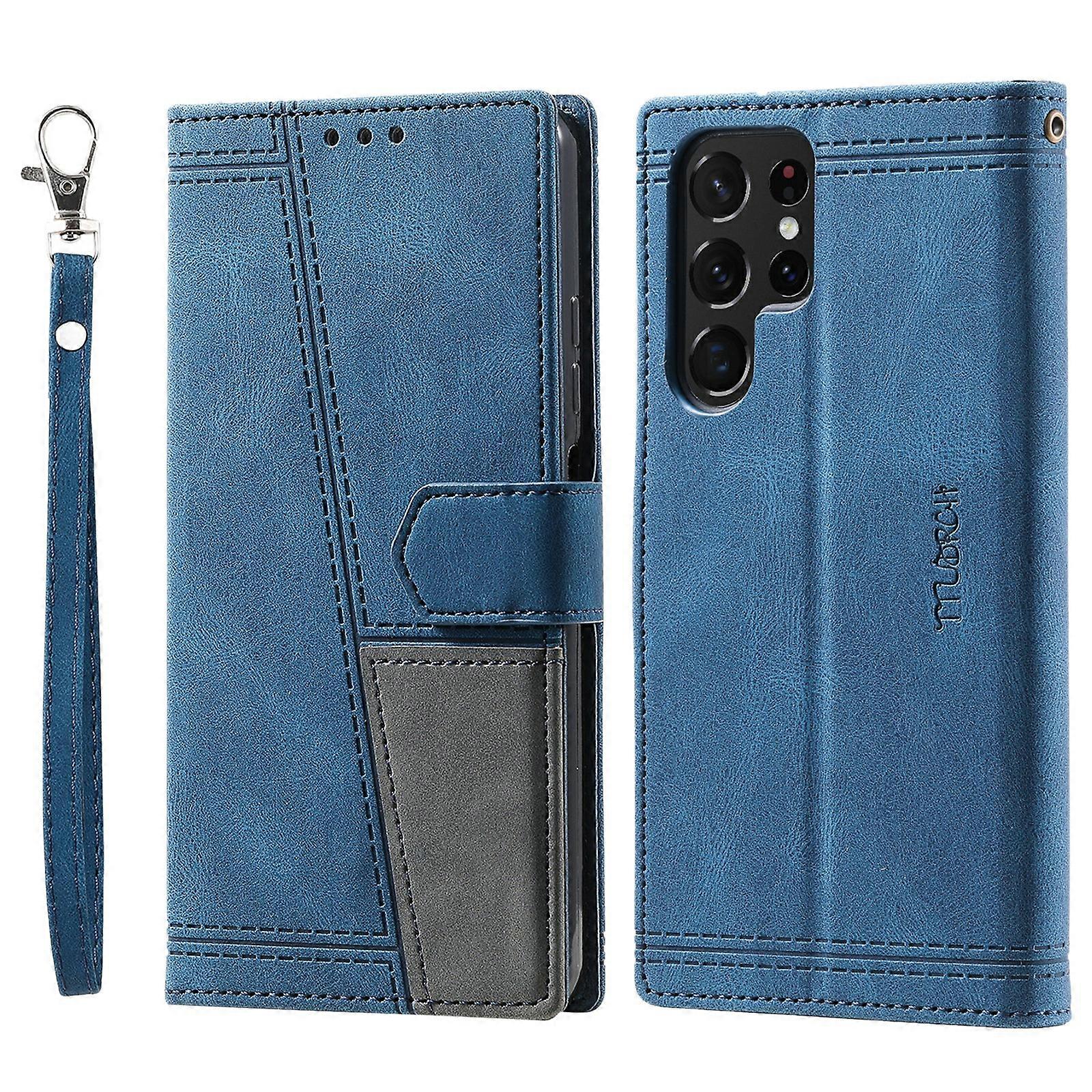 Do Samsung Galaxy S25 Ultra Skórzane etui RFID Blokowanie portfela Stojak Pokrowiec na telefon z paskiem Niebieski