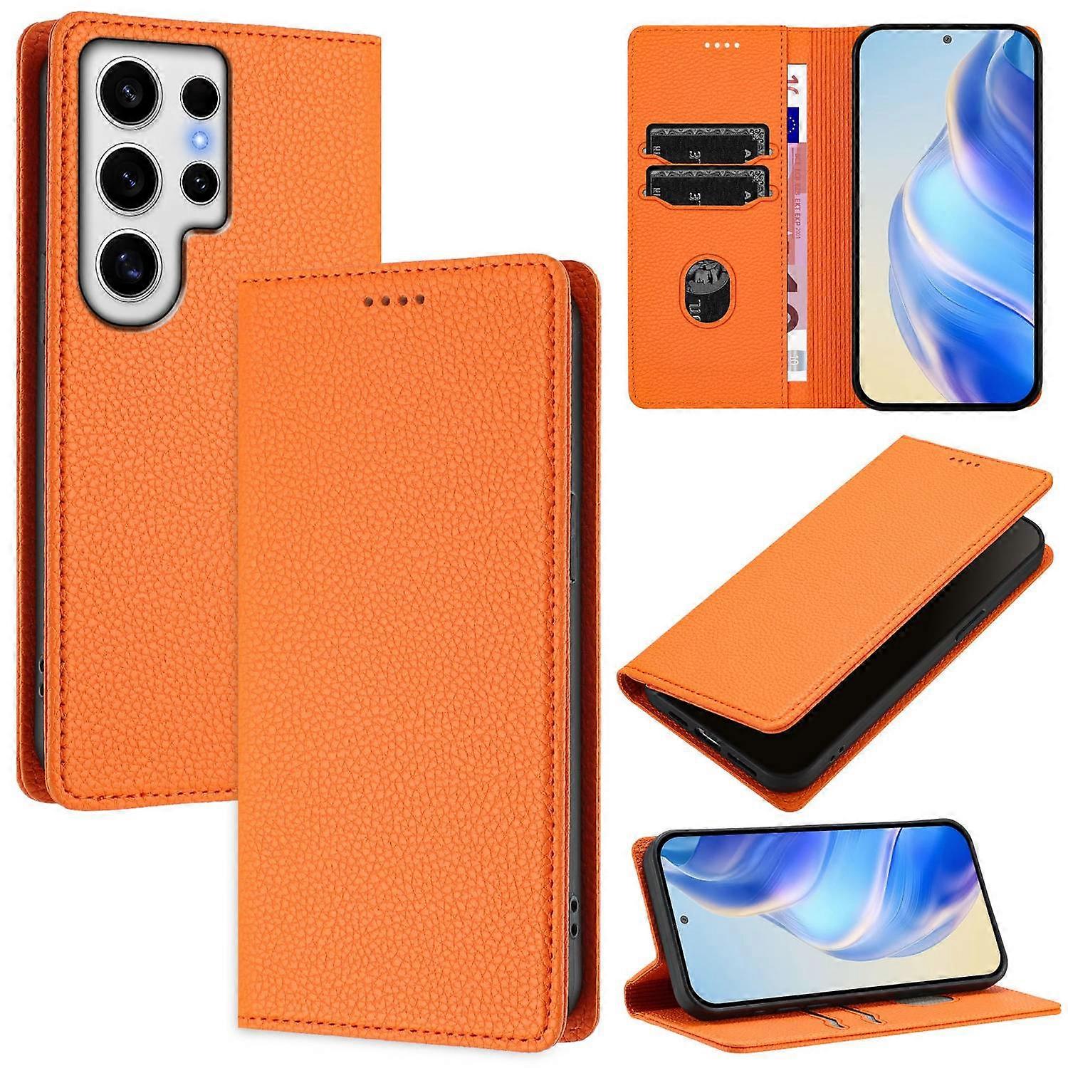 Dla Samsung Galaxy S24 Ultra Portfel Etui RFID Blokujące Litchi Texture Skórzany pokrowiec na telefon - pomarańczowy Wielobarwny Orange
