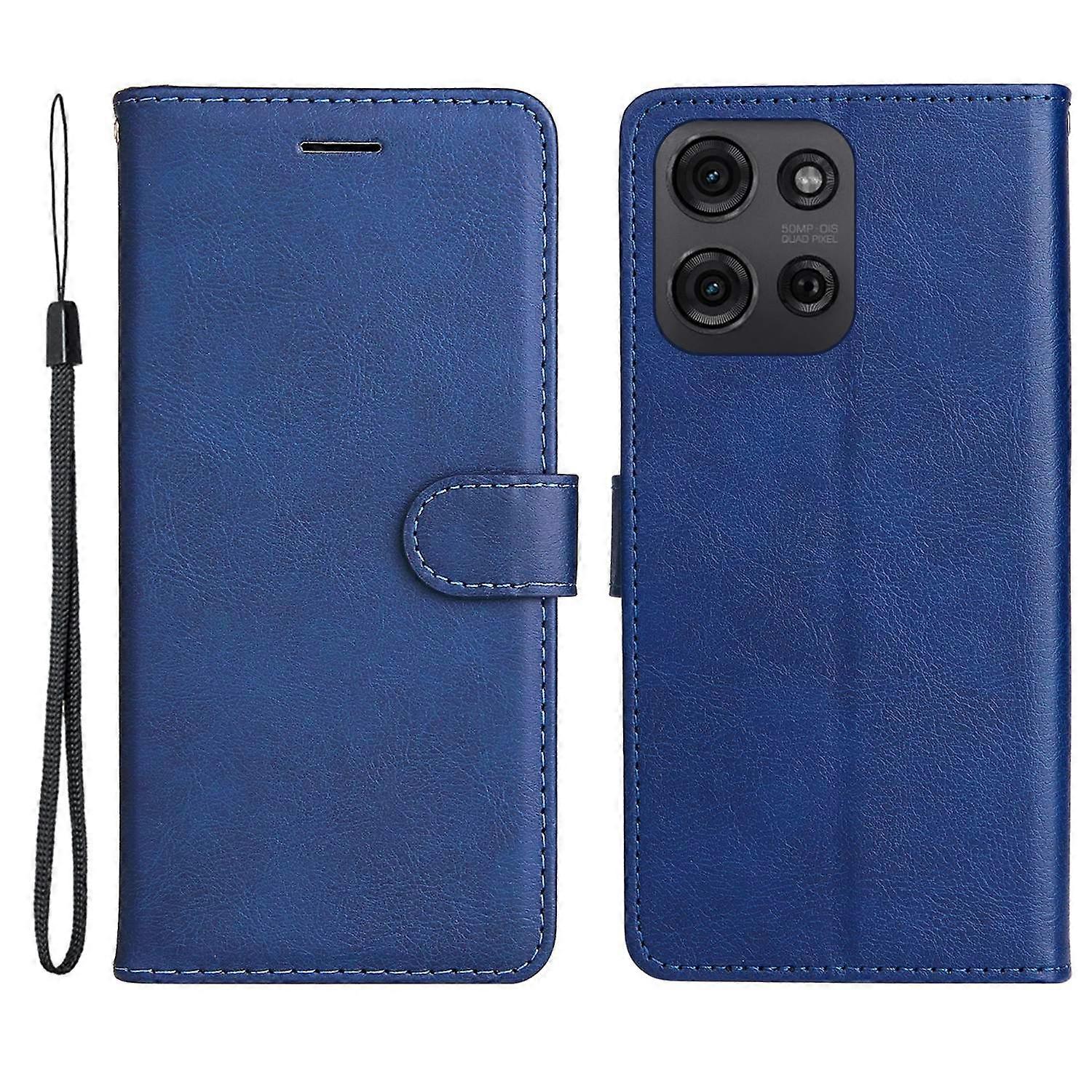 Do Motorola Moto G75 5G Etui Jednokolorowe Skórzane Pokrowiec na Telefon Portfel Stojak - Niebieski Wielobarwny Blue