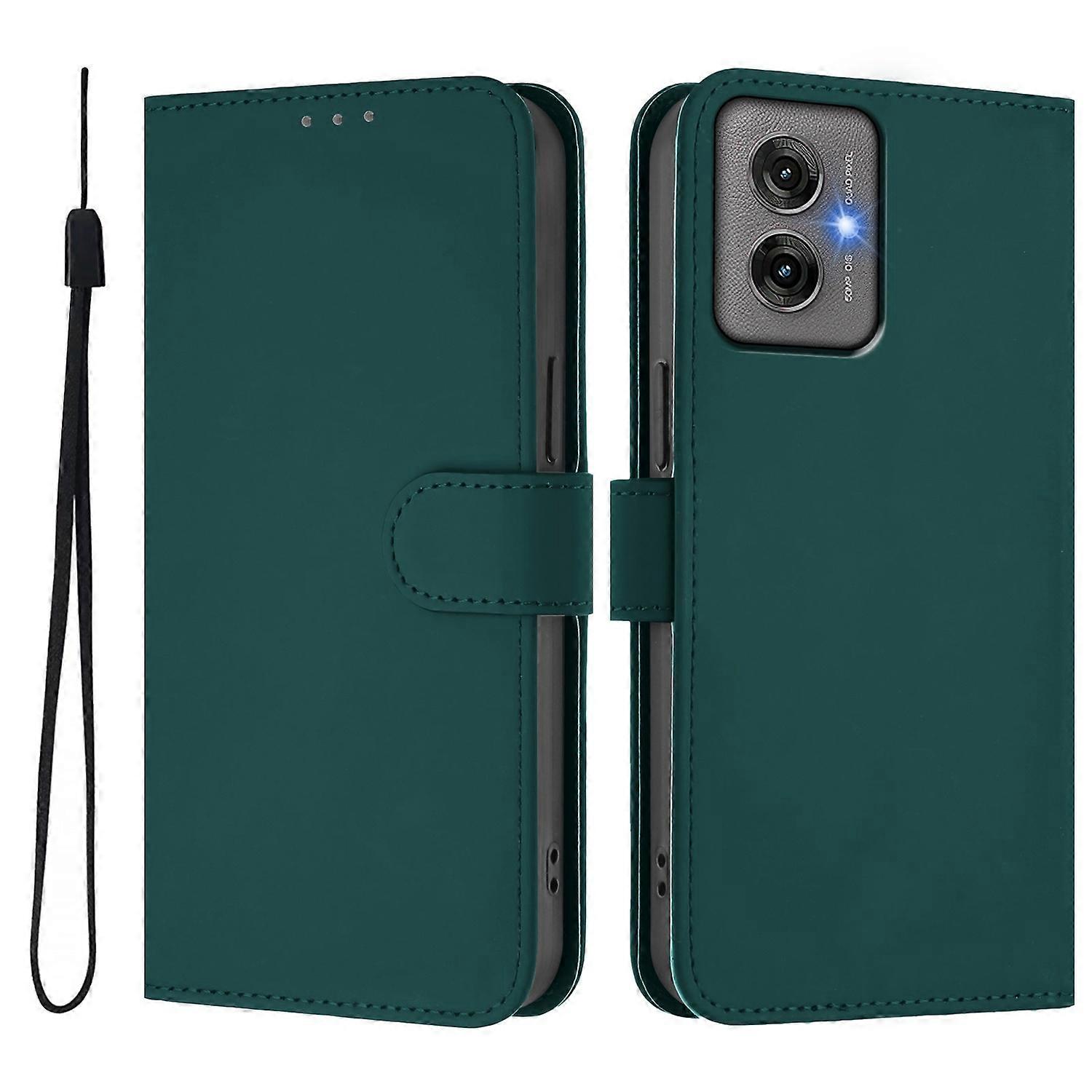 Dla Motorola Moto G55 5G Etui Jednokolorowy portfel Skórzany pokrowiec na telefon z paskiem - ciemnozielony Wielobarwny Dark Green