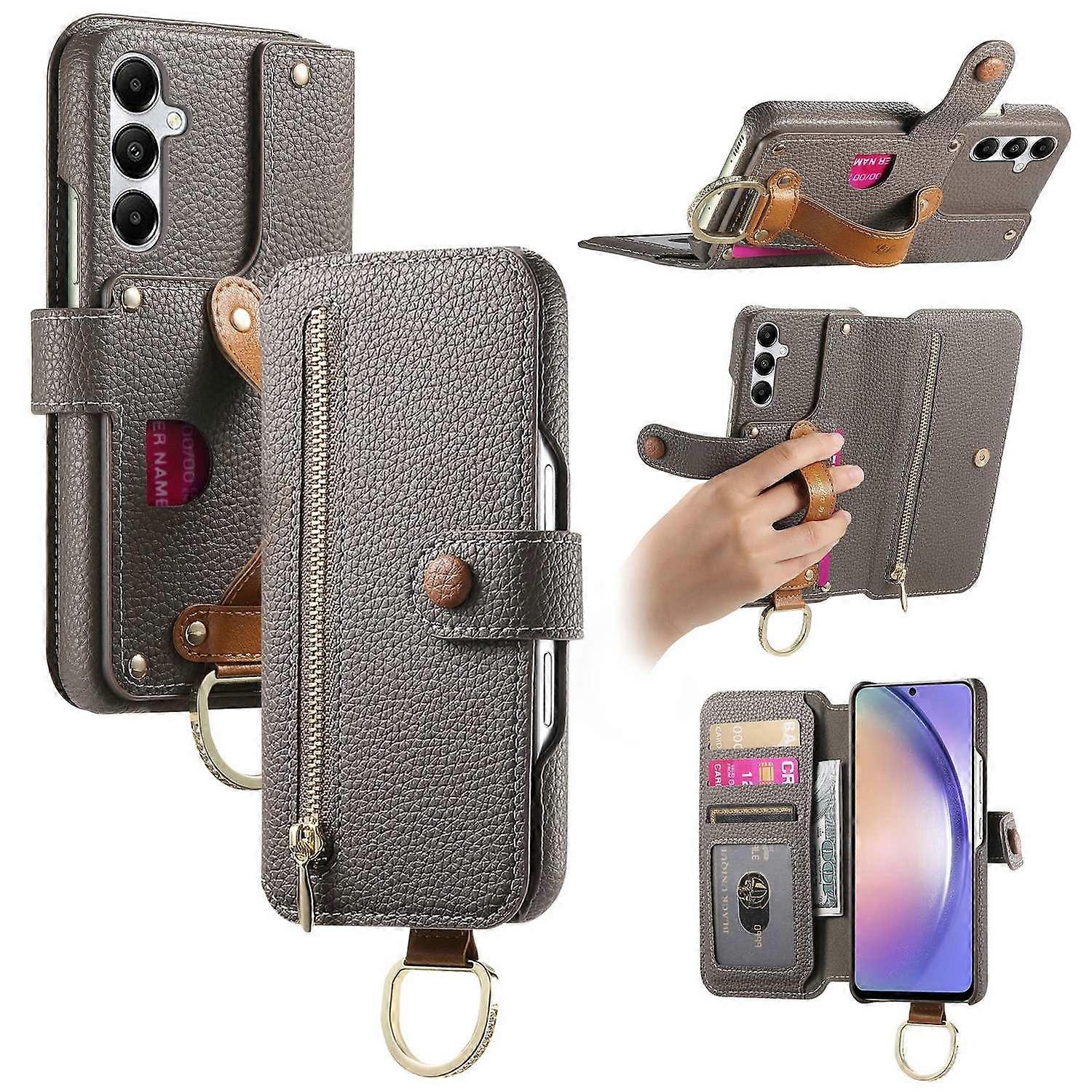 Do Samsung Galaxy A55 5G Etui RFID Blokujący portfel na zamek błyskawiczny Pokrowiec na telefon ze skóry PU - szary Wielobarwny Grey
