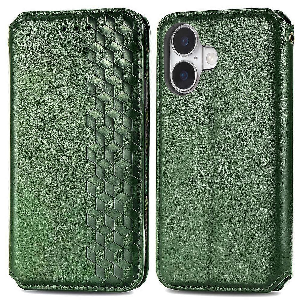 Do iPhone 16 Plus Etui Rhombus Imprint PU Skórzany Portfel Pokrowiec Na Telefon - Zielony Wielobarwny Green
