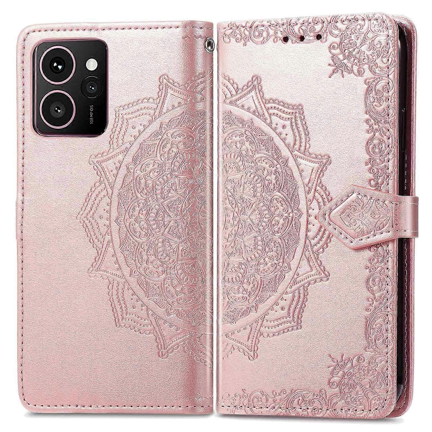 Do etui z portfelem HMD Skyline Mandala Flower Skórzany pokrowiec na telefon Stand View - Różowe złoto Wielobarwny Rose Gold