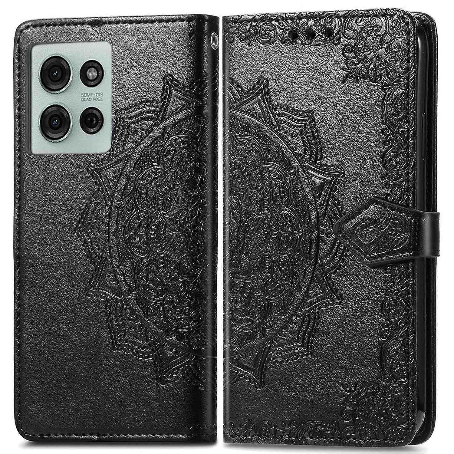 Dla Motorola Moto G75 5G Etui z portfelem Mandala Kwiat Skórzany pokrowiec na telefon Stand View - Wielobarwny Black