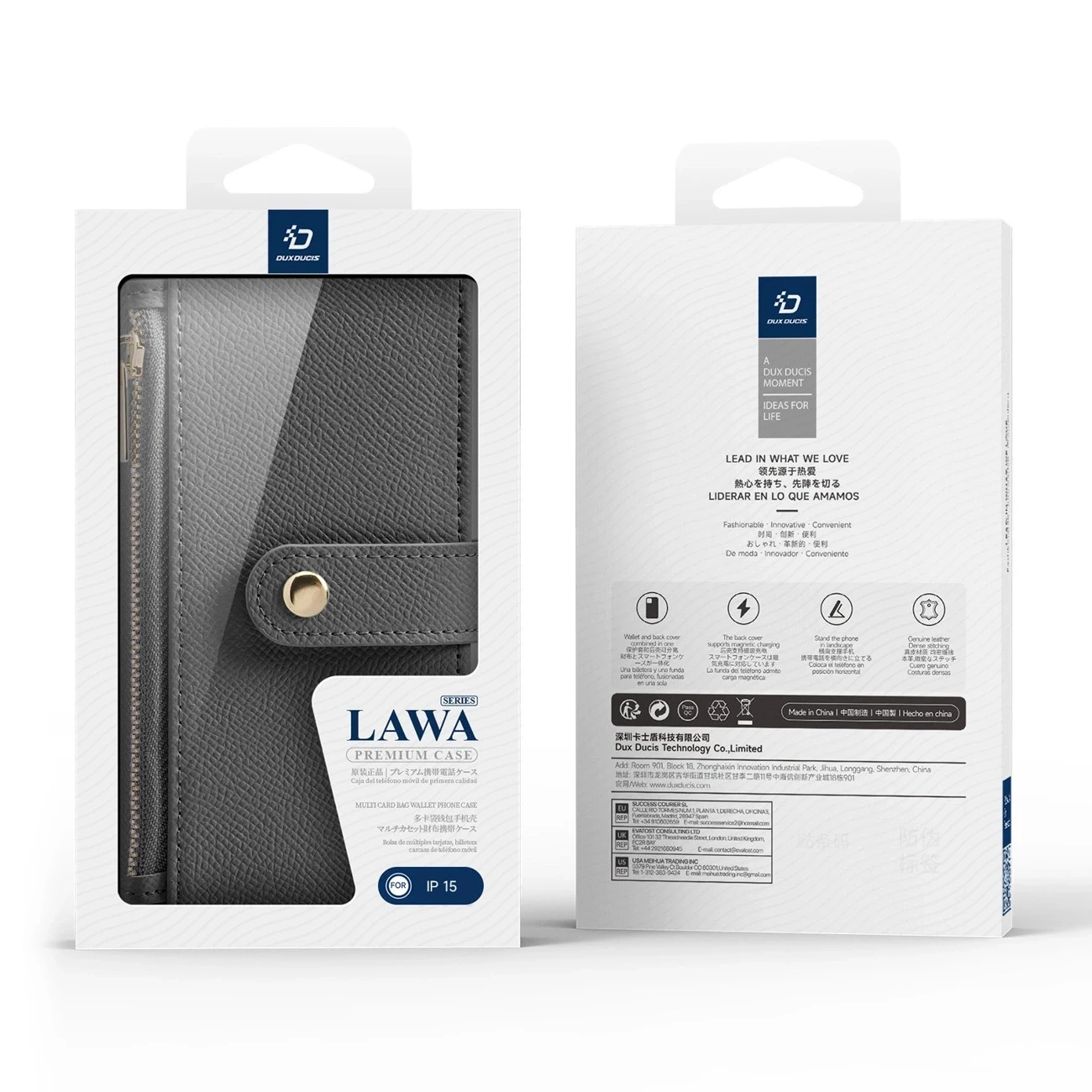 Etui do iPhone 15 Dux Ducis Lawa Skórzane Portfel MagSafe Szare