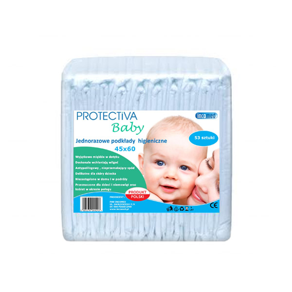 Protectiva Baby, podkłady higieniczne, jednorazowe, 45 cm x 60 cm, 53 sztuk