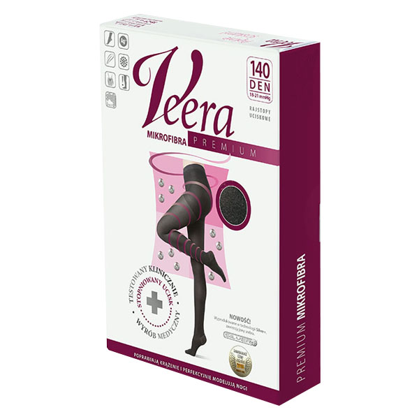 Veera Premium, rajstopy uciskowe z mikrofibrą, 140 den, rozmiar 5, czarne