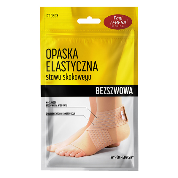 Pani Teresa, opaska elastyczna stawu skokowego PT 0303, skarpetka, bezszwowa, czarna, rozmiar M, 1 sztuka