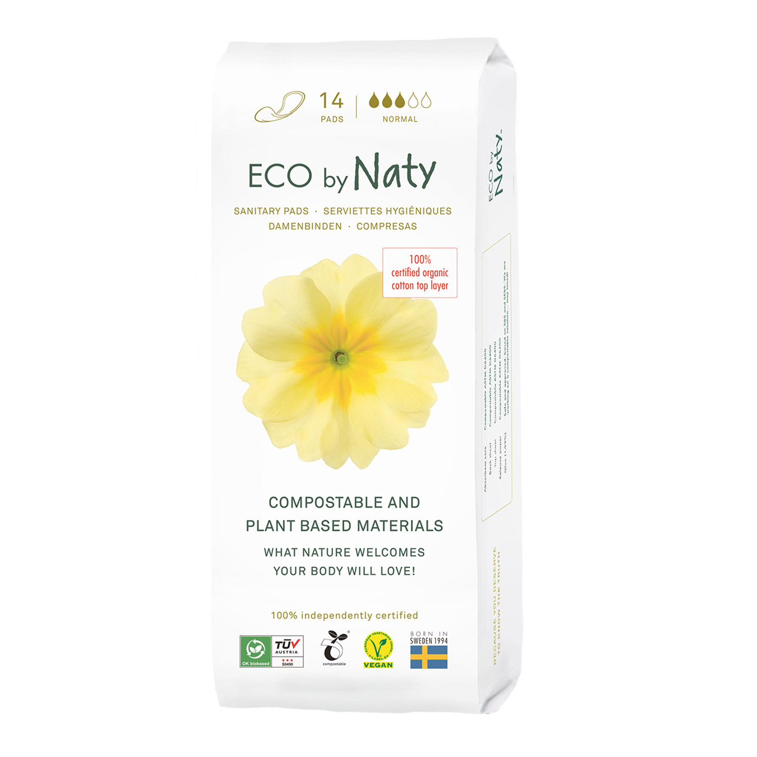 Eco By Naty, ekologiczne podpaski, kompostowalne, Normal, 14 sztuk