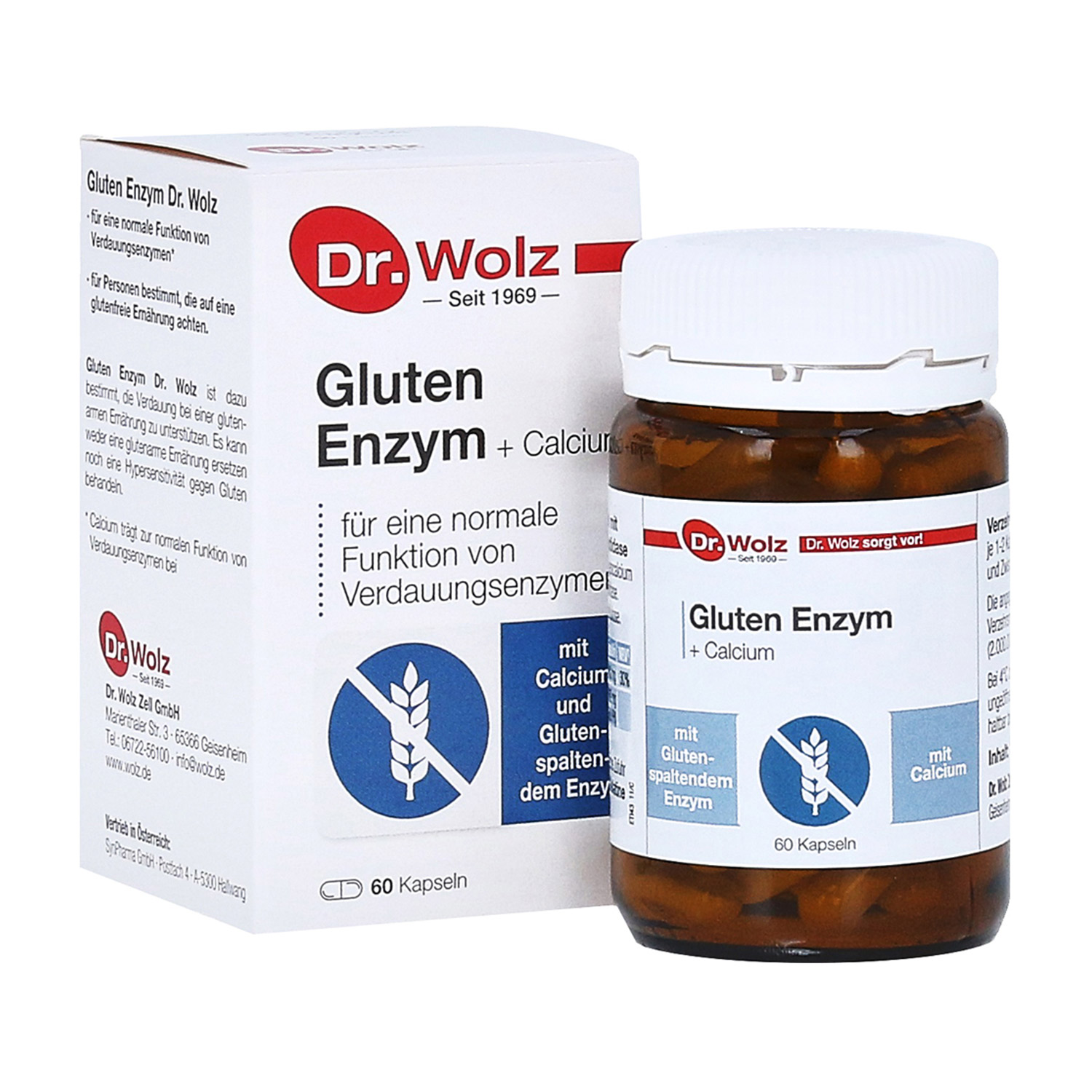 Gluten Enzym + Calcium, enzym glutenowy + wapń, 60 kapsułek