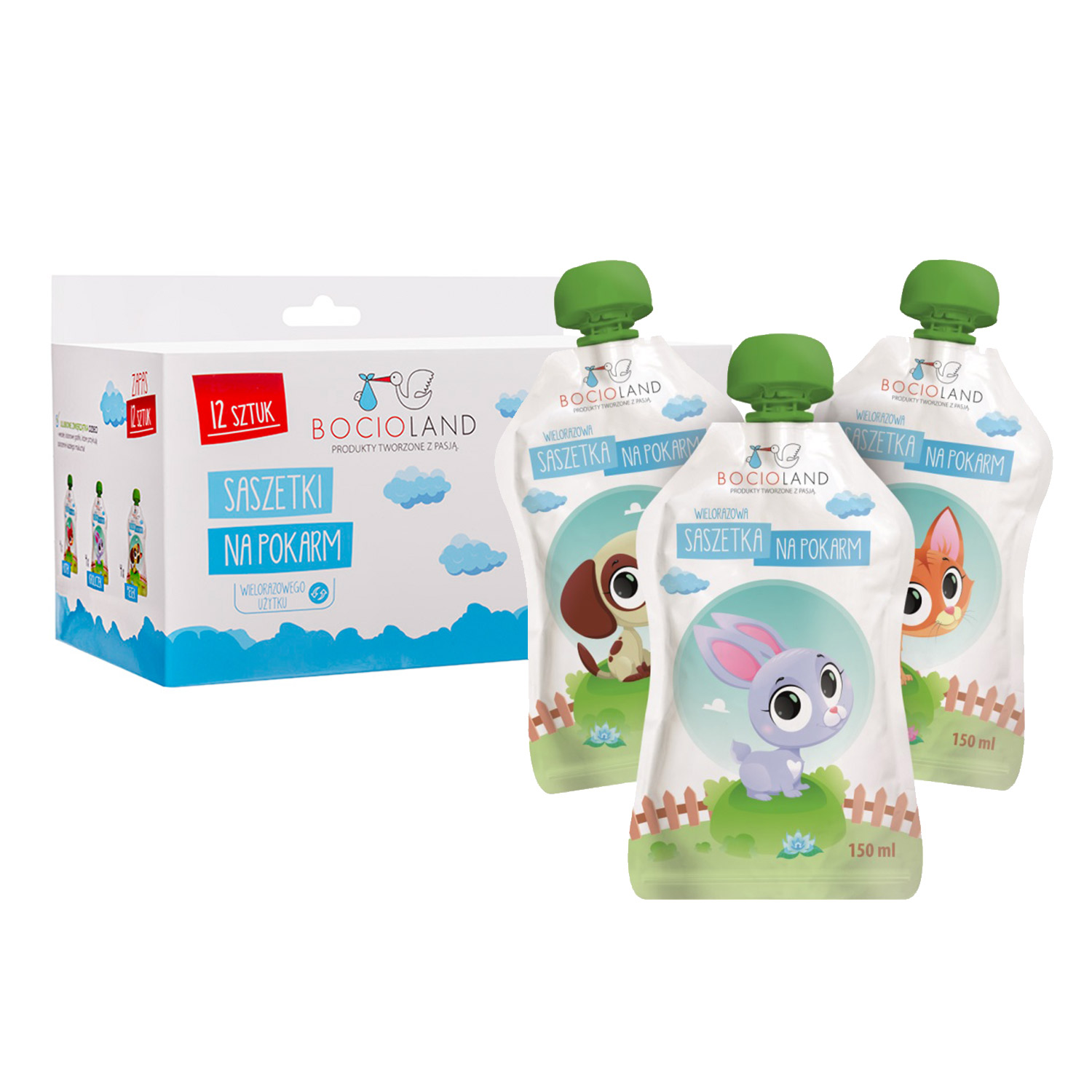 Bocioland wielorazowe saszetki na pokarm 150 ml x 12 sztuk