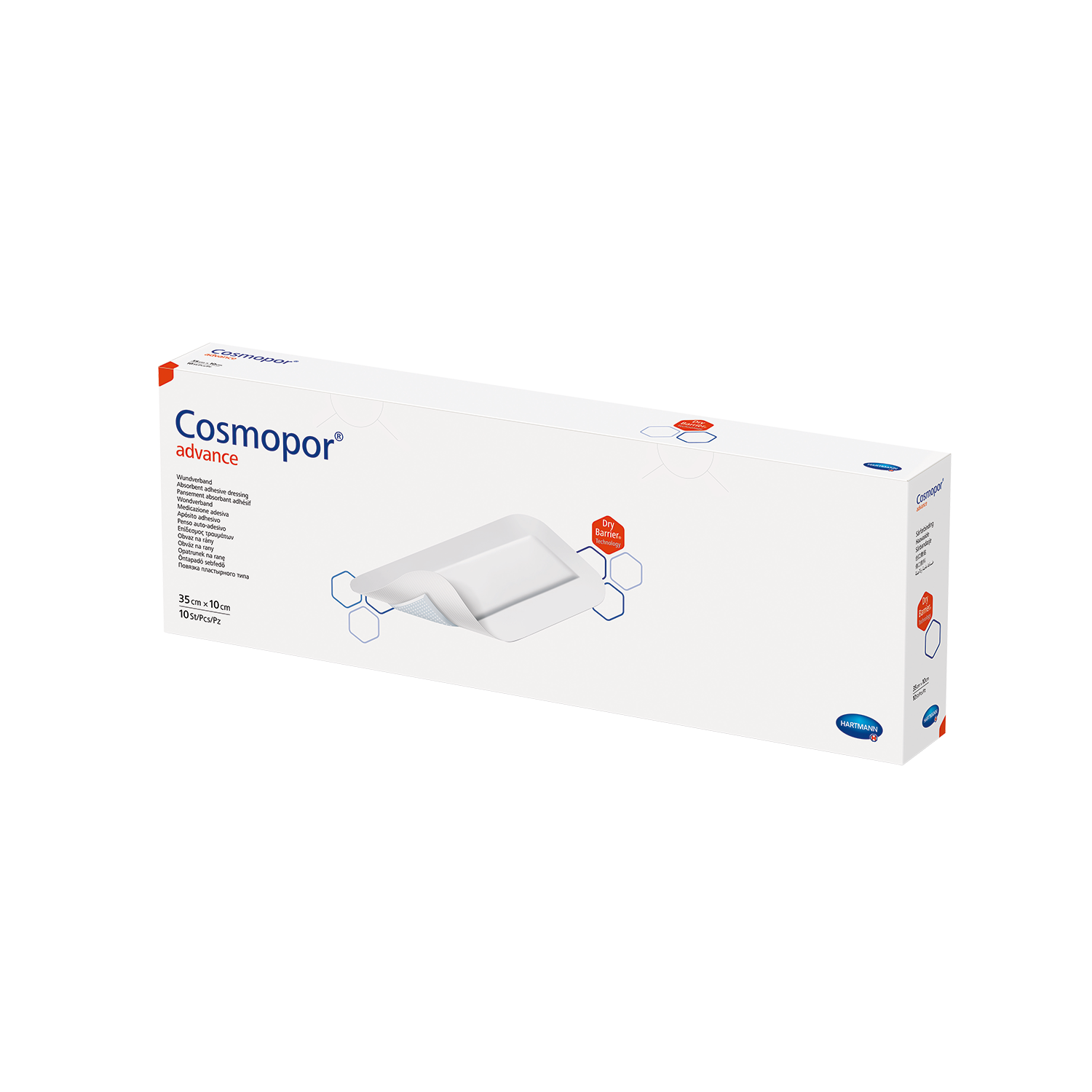 Cosmopor Advance, opatrunek opatrunek na rany i skaleczenia z obfitym wysiękiem, samoprzylepny, jałowy, 35 cm x 10 cm, 10 sztuk