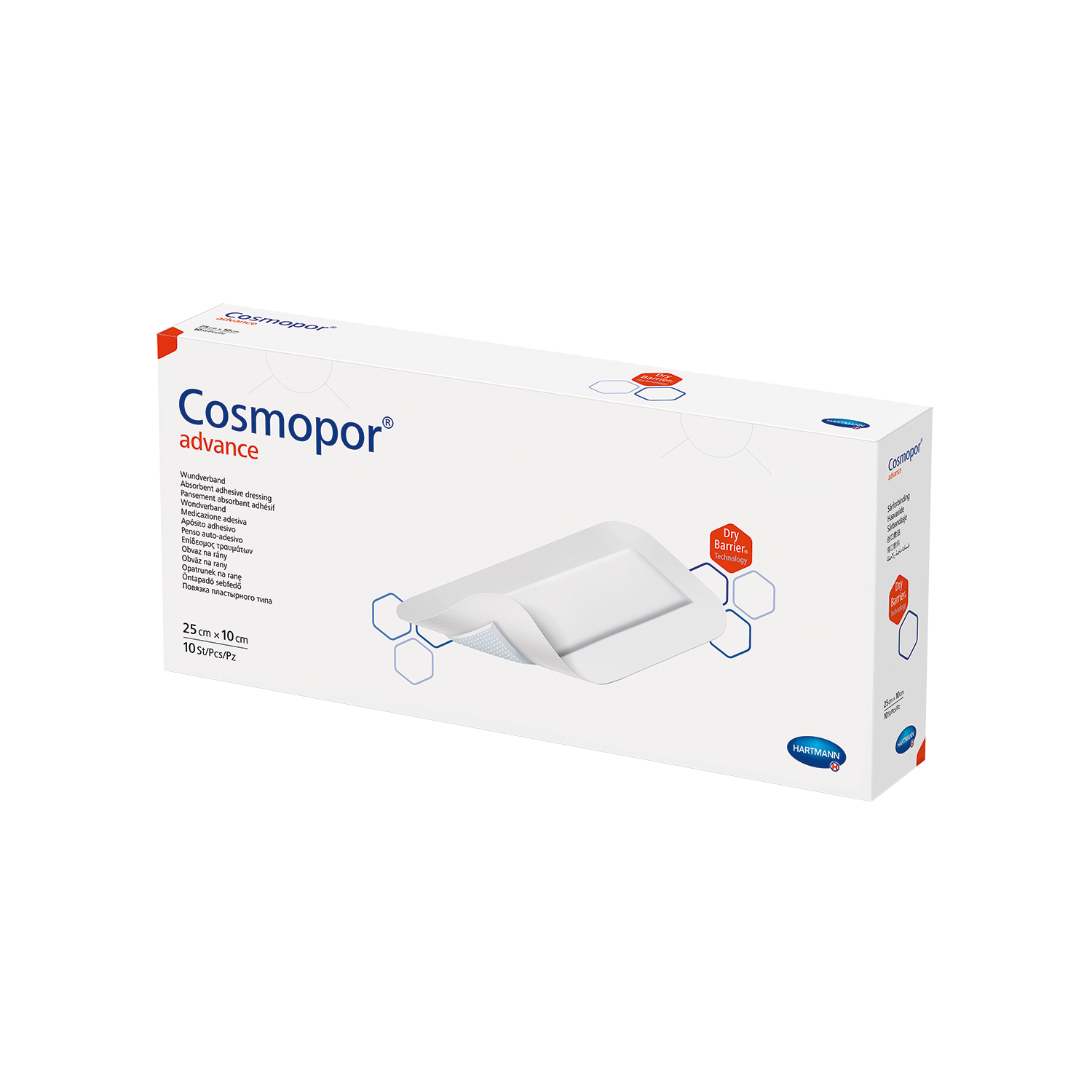 Cosmopor Advance, opatrunek opatrunek na rany i skaleczenia z obfitym wysiękiem, samoprzylepny, jałowy, 25 cm x 10 cm, 10 sztuk