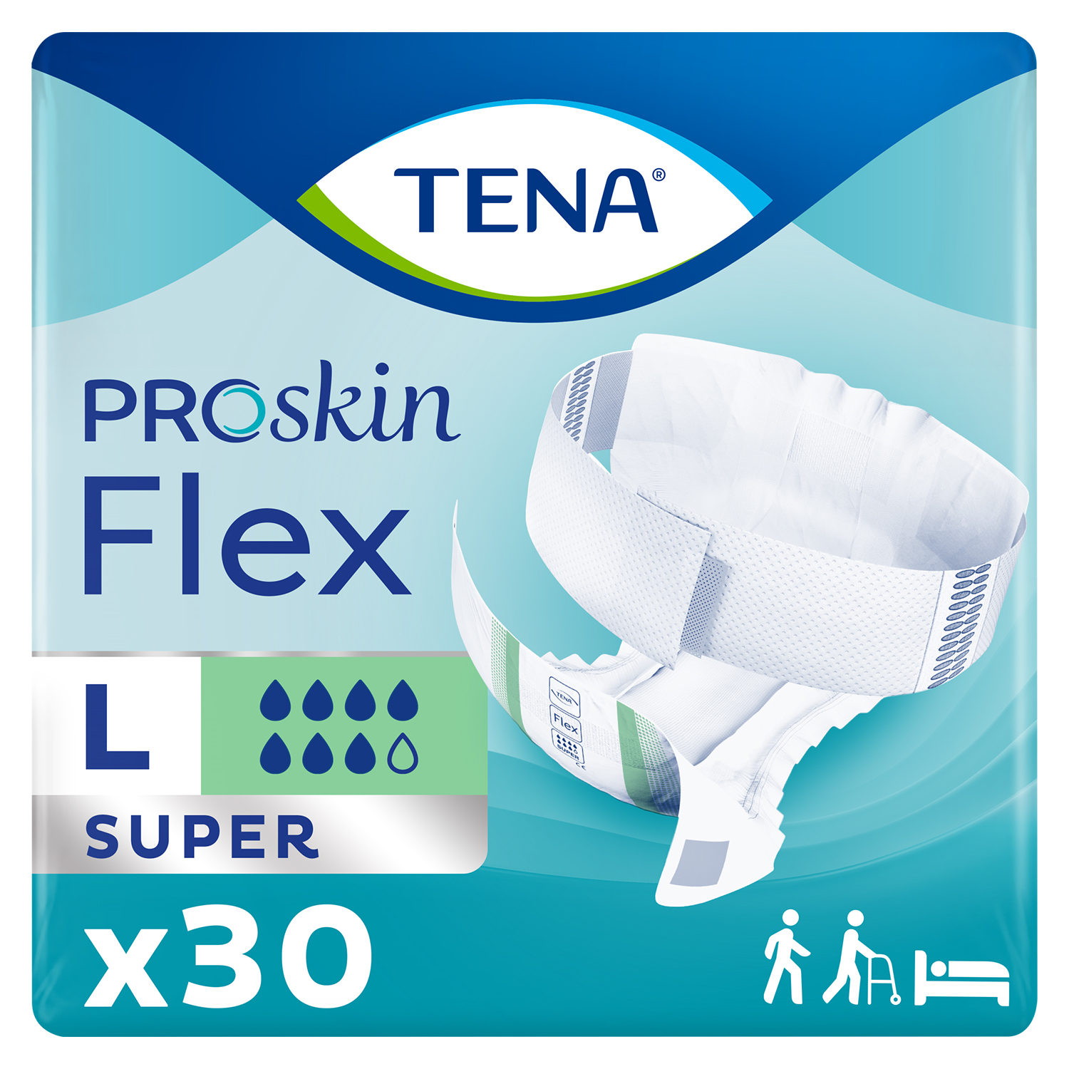 Tena Flex ProSkin, pieluchomajtki, rozmiar L, 83-120 cm, Super, 30 sztuk