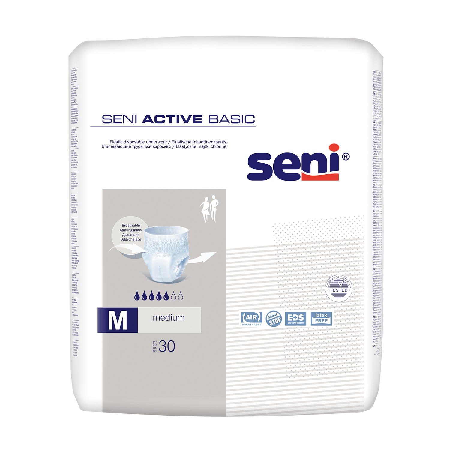 Seni Active Basic, elastyczne majtki chłonne, Medium, 80-110 cm, 30 sztuk