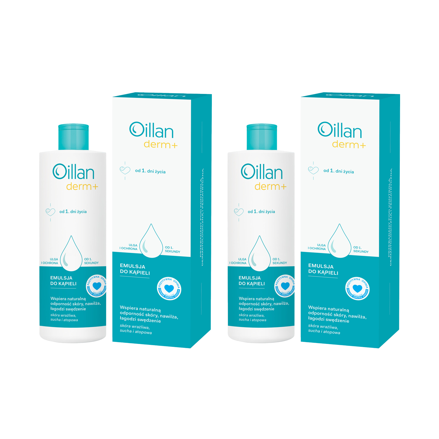 Zestaw Oillan Derm+, emulsja do kąpieli, od 1 dnia życia, 2 x 400 ml