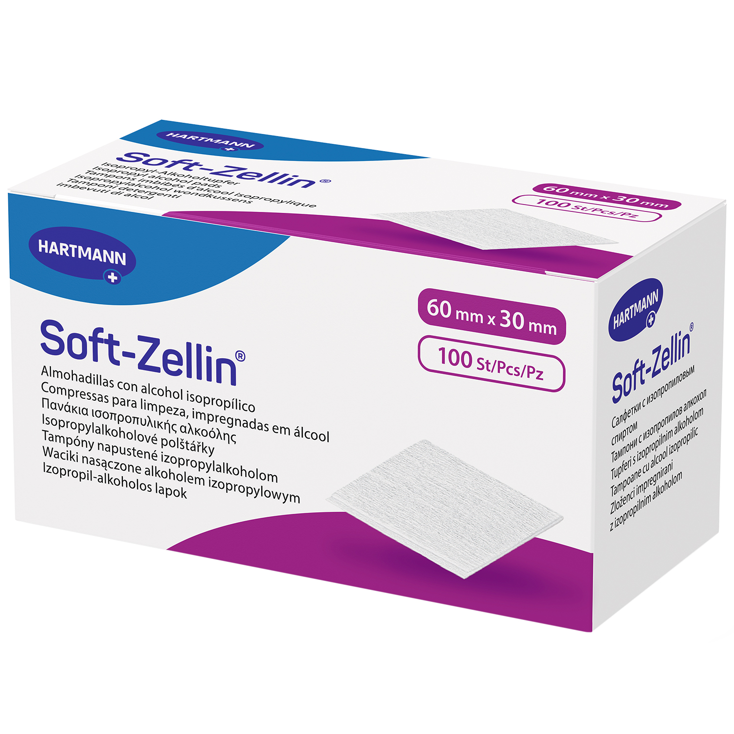 Soft-Zellin, kompres nasączony alkoholem, 6 cm x 3 cm, 100 sztuk